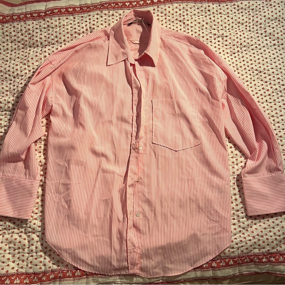 Zara Pink Striped Button Down Shirt